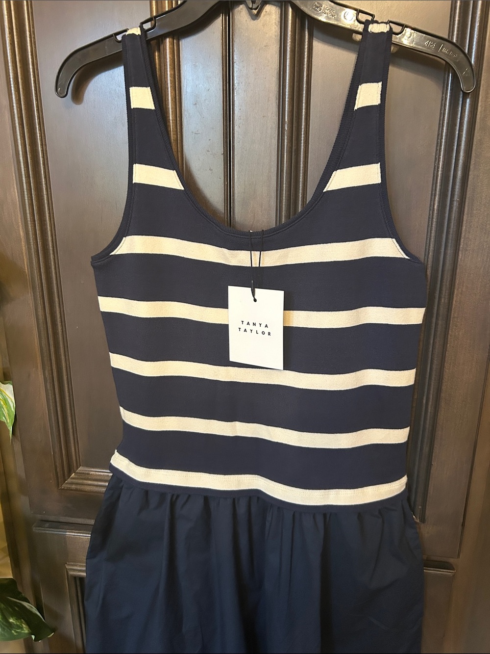 Tanya Taylor Navy/white/Cream Amber Striped Stretch-Cotton Sleeveless Midi Dress - Picture 3 of 13